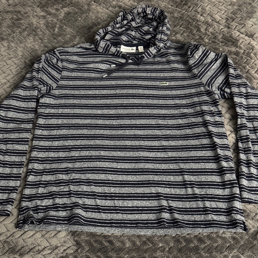 Lacoste Gray and Blue Striped Hoodie